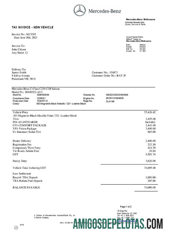 para download Modelo de fatura Mercedes Benz dos EUA
